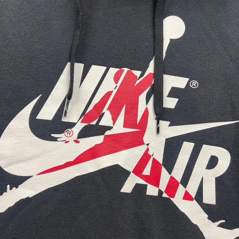 Jordan Nike Air Hoodie Mens Medium Black Jumpman Sleeve Spellout Pullover 1857